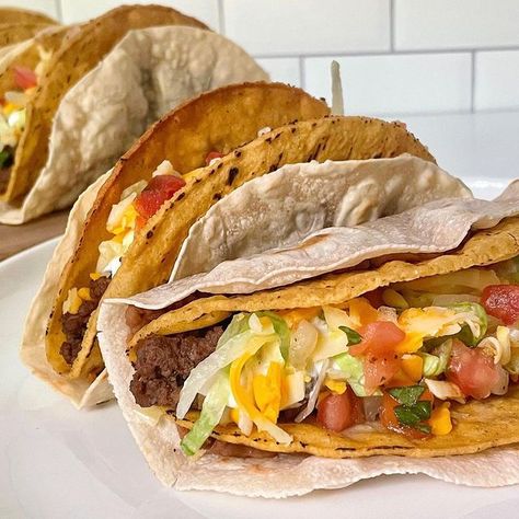 Double Decker Tacos Double Decker Tacos, Double Decker Taco, Taco Bell Menu, Simple Clean Eating, Taco Dishes, Refried Black Beans, Clean Dinners, Taco Taco, Crispy Tacos