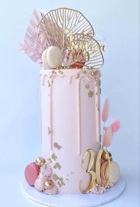 Trending Birthday Cakes 2023, Tall Cakes Birthday, Modern Birthday Cakes For Women Pink, Pink Tall Cake, 30th Birthday Cake Pink And Gold, Pink Two Teir Birthday Cake, Three Tier Pink Birthday Cake, 18th Birthday Cake Designs, Flower Cake Design