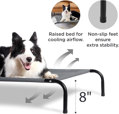 Bedsure Elevated Raised Cooling Cots Bed for Large Dogs, Portable Indoor & Outdoor Pet Hammock with Skid-Resistant Feet, Frame with Breathable Mesh, Grey, 49 inches Raised Pet Bed, Car Travel Accessories, Dog Cots, Bed Grey, Elevated Dog Bed, Outdoor Dog Bed, Pet Hammock, Bed Black, Dog Pads