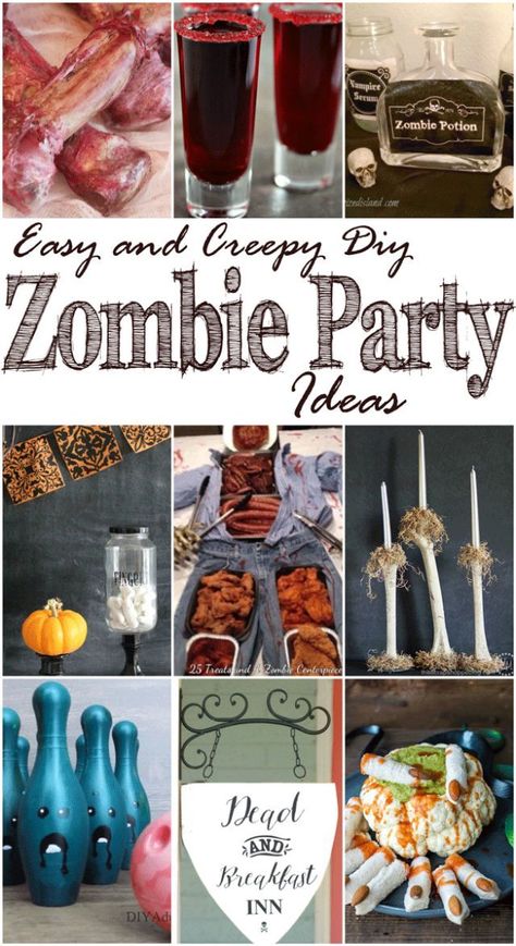 Zombie Party Ideas, Zombie Party Food, Zombie Snacks, Zombie Party Decorations, Zombie Themed Party, Zombie Apocalypse Party, Backyard Halloween Party, Creepy Diy, Zombie Halloween Decorations