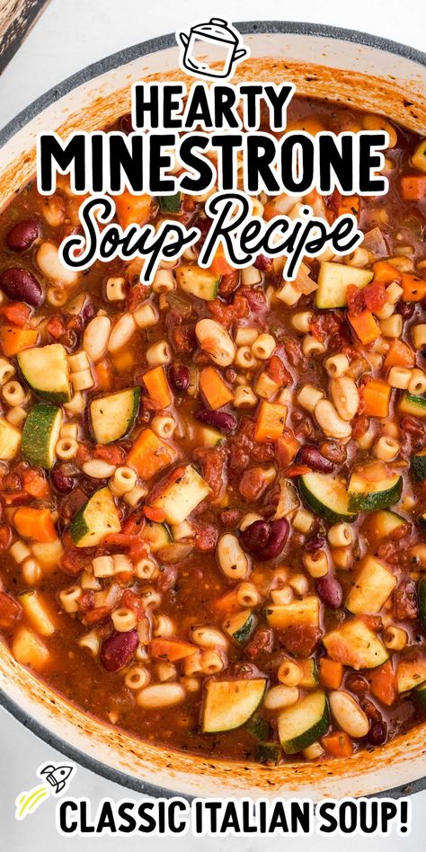 Easy and hearty, this old-fashioned minestrone soup is a homemade classic loaded with veggies and noodles that you will love. Soups Minestrone, Beef Minestrone Soup Recipe, Hearty Minestrone Soup Recipe, Beef Minestrone Soup, Soup With Beef Broth, Veggies And Noodles, Tuscan Soup, Minestrone Soup Recipe, Beef Soup Recipes