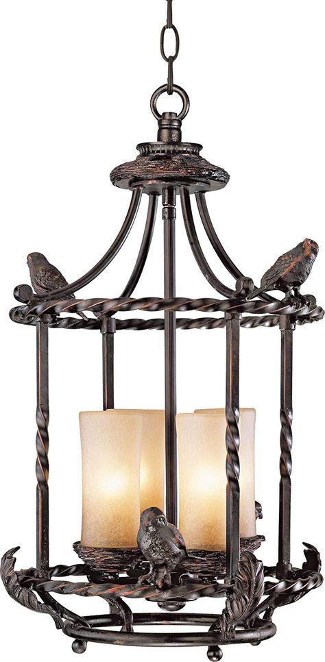 House Foyer, Entryway Chandelier, Song Birds, Outdoor Chandelier, Wrought Iron Chandeliers, Log Cabin Decor, Foyer Lighting, Metal Furniture Design, Vintage Pendant Lighting