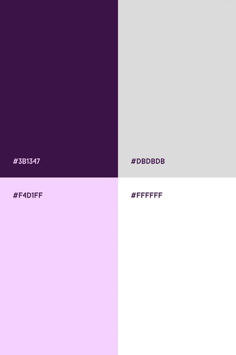 Dark purple, light gray, white and lilac color palette for design inspiration Purple Gray White Color Palette, Light Purple Pallete Color, Purple And White Colour Palette, Color Palette Light Purple, Dark Purple Pallet, Lilac Purple Color Palette, Lavender Branding Color Schemes, Grey Purple Color Palette, White And Purple Color Palette