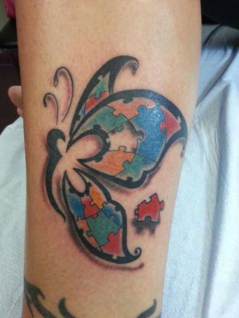 Mother Ring, Puzzle Piece Tattoo, Puzzle Tattoos, Awareness Tattoo, Tattoo Pictures, Butterfly Designs, Pieces Tattoo, Full Body Tattoo, Butterfly Tattoo Designs