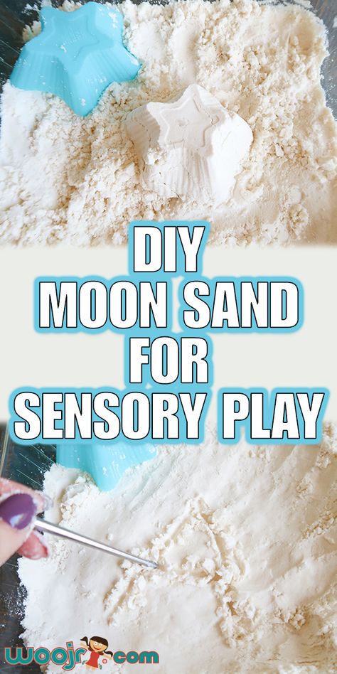 DIY Moon Sand for Sensory Play | Woo! Jr. Kids Activities Diy Moon Sand, Homemade Moon Sand, Diy Kinetic Sand, Diy Moon, Moon Sand, Sand Play, Art Therapy Activities, Kids Sensory, Creative Activities For Kids