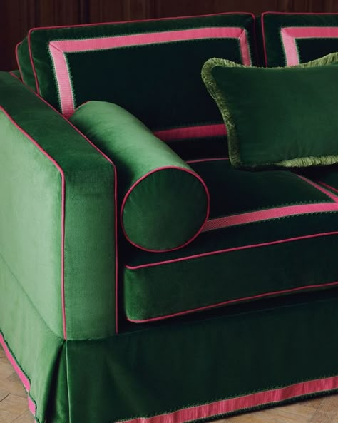 Bertille Trimming in Fuchsia by Manuel Canovas Mood 2024, Sofa Upholstery, Sofas And Chairs, Custom Furniture, The Details, Wall Coverings, Pink And Green, Furniture Design, House Interior