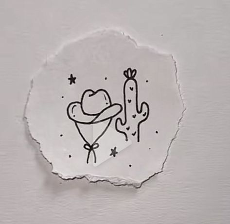 Cowboy Hat Stick And Poke, Cute Cactus Drawing Simple, Cacti Drawing Simple, Western Ceramics, Western Flash Tattoo, Flashes Tattoo, Cowboy Hat Drawing, Simple Tatto, Lis Tattoo