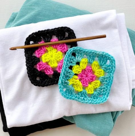 Granny Square Pocket, Crochet A Granny Square, Meow Wolf, Square Pocket, Shirt Pins, Sport Weight Yarn, Sewing Needle, Crochet Granny, How To Crochet