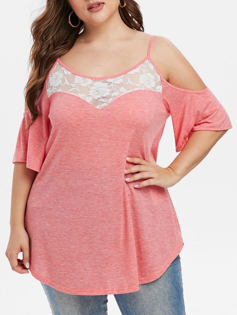 Lace Panel Plus Size Cold Shoulder T Shirt #Ad , #AFFILIATE, #Size, #Panel, #Lace, #Shirt, #Shoulder Cold Shoulder Tops, Off The Shoulder Tops, Cold Shoulder Lace, Gothic Corset, Lace Trim Top, Shoulder Tops, Tops Casual, Women's Casual Style, Plus Size Top