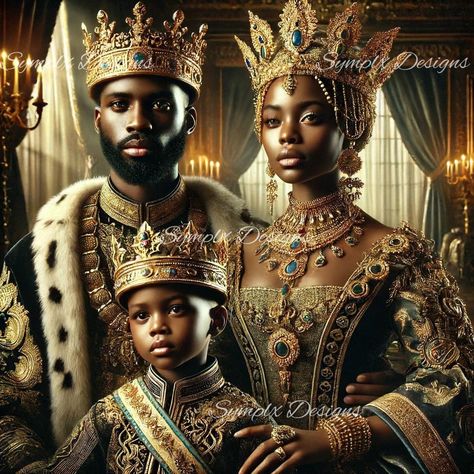 A family crowned in majesty. Divine Counterpart, Holiday Quiz, African Kings, Afro Futurism, Dragon 2024, Black Motherhood, Custom Cowboy Boots, Black King And Queen, Black Royalty