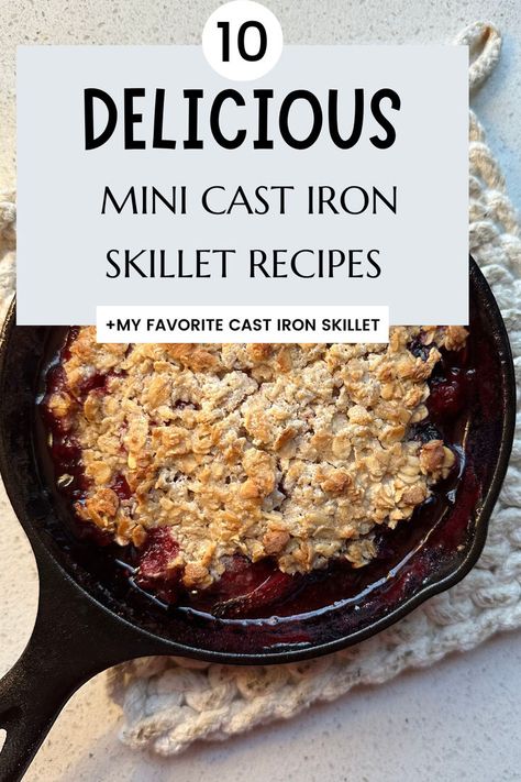 Discover 10 MUST TRY Mini Cast Iron Skillet Recipes! From sweet treats like chocolate chip cookies and peach crisp to savory delights like mini pizzas and frittatas, these easy and delicious single-serving recipes are perfect for any meal. Pin now and enjoy cooking in your mini cast iron skillet! #CastIronSkillet #MiniSkilletRecipes #SweetAndSavory #SingleServingMeals #EasyRecipes #CookingInspiration Mini Cast Iron Skillet Recipes, Skillet Recipes Dessert, Cast Iron Frittata, Shareable Dishes, Cast Iron Skillet Cookie, Mini Cast Iron Skillet, Cast Iron Skillet Pizza, Skillet Cookie Recipe, Mini Cast Iron