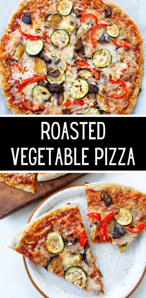 This homemade roasted vegetable pizza is easy to make for a quick dinner and is topped with oven-roasted vegetables like eggplant, mushrooms, onion, bell pepper, and zucchini. Roasted Veggie Pizza Recipe, Easy Homemade Pizza Recipe, Oven Roasted Eggplant, Vegetable Pizza Recipes, Homemade Pizza Recipe Easy, Vegetarian Pizza Recipe, Easy Roasted Vegetables, Roasted Veggies In Oven, Veggie Pizza Recipe