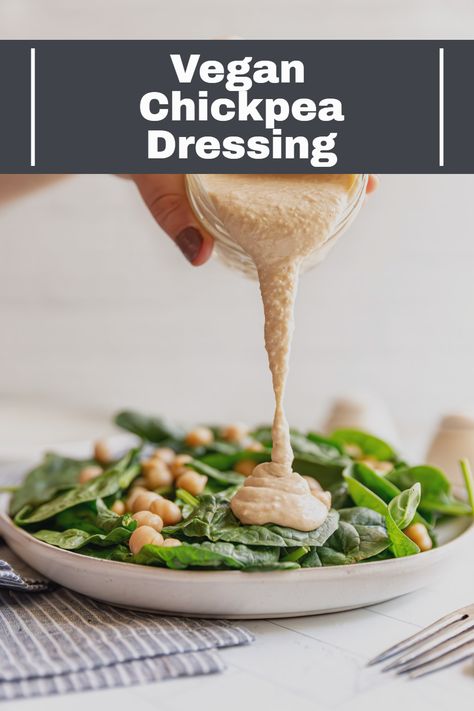 This Vegan Chickpea Dressing is a healthy creamy dressing option for your salad! Made with six ingredients and ready in 5 minutes, this is the perfect plant-based creamy salad dressing.  #easy #meals #quick #howto #recipes #meatlessmonday #meatless #meatlessmeals #nomeat #vegan #glutenfree #oilfree #sugarfree #plantbased #oilfreevegan #sugarfreevegan #glutenfreevegan #wfpb #forksoverknives #catholic #catholiclife #theplantbasedcatholic #atelizabethstable