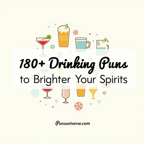 Raise your glass to laughter! 🍹✨ Dive into a bubbly collection of 180+ drinking puns that are sure to lift your spirits and tickle your funny bone. Whether you're sipping solo or toasting with friends, these puns will make every occasion a little more *grape*! Cheers to fun times and punchy wordplay! 🥂😄 #puns #drinkingpuns #funny #humor #cheers #wineandpuns #partydrinks Funny Drinking Toasts, Drinking Puns, Alcohol Puns, Drinking Toasts, Funny Toasts, Beer Puns, Friends Cheers, Keep Calm And Drink, Wine Down