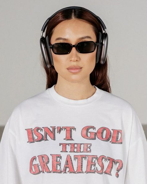 "ISN'T GOD THE GREATEST" TEE Model 175 wearing size L #streetstyle #streetwearoutfit #fashion Selah Clothing, Christian Branding, Bold Faith, Oversized Tee, Clothing Co, Streetwear Outfit, Error 404, Guinea Bissau, Bosnia And Herzegovina