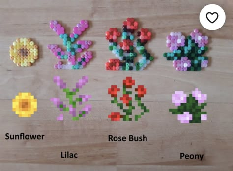 Perler Bead Minecraft Flower, Cottage Core Perler Beads, Nature Perler Beads, Flower Perler Bead Patterns, Flowers Pixel, Pixel Template, Minecraft Flowers, Melt Beads Patterns, Hamma Beads Ideas