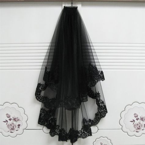 Black Bridal Veil, Black Wedding Veil, Short Veils Bridal, Party Veil, Wedding Veils Short, Long Veil Wedding, Halloween Party Dress, Short Veil, Wedding Bridal Veils