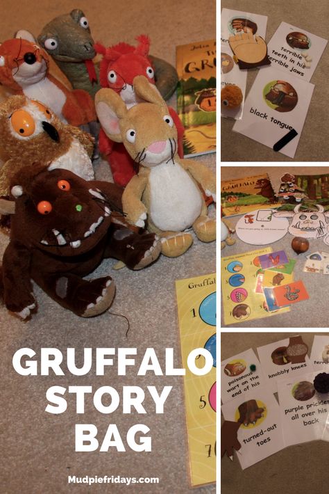 Gruffalo Story Sack, The Gruffalo Story Sack, Gruffalo Activities Eyfs Toddlers, Story Sack Ideas, Literacy Crafts, Sensory Stories, Story Bags, Montessori Projects, Sensory Story