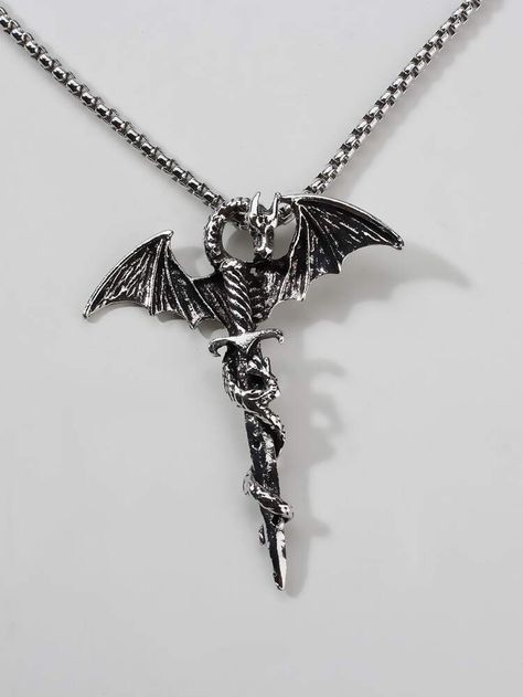 Men Pterosaur Sword Necklace | SHEIN USA Emo Boy Aesthetic, Horror Punk Fashion, Handcrafted Handbags, Horror Punk, Goth Necklace, Goth Jewelry, Punk Outfits, Emo Goth, Shein Style