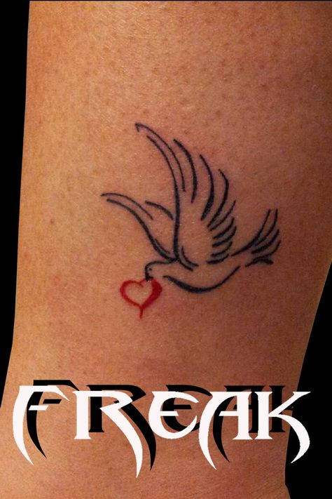 Red Dove Tattoo, Cross Heart Tattoos, Heart Tattoos With Names, Red Heart Tattoos, Dove Tattoos, Dove Tattoo, Flying Together, Heart Tattoos, 1 Tattoo