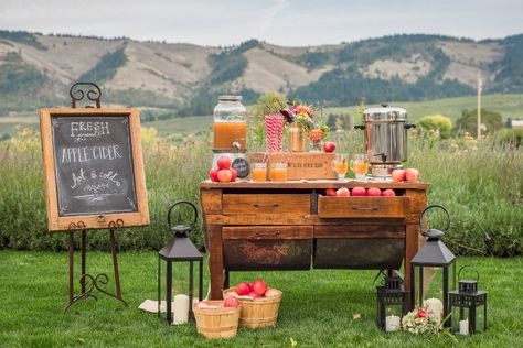 The Apple Cider Bar Is Here, and It's the Best Fall Wedding Trend Yet | Brides.com Cider Bar Wedding, Apple Cider Bar Wedding, Cider Station, Beverage Display, Apple Cider Bar, Gardening Party, Apple Party, Fall Wedding Trends, Cider Bar