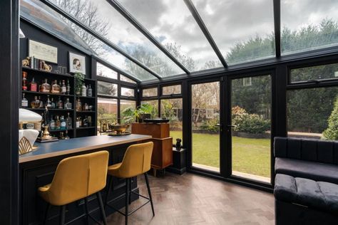 Conservatory Bar Ideas, Bar In House Ideas, Black Conservatory, Conservatory Interiors, Conservatory Home, Modern Conservatory, Conservatory Interior, Conservatory Decor, Conservatory Design