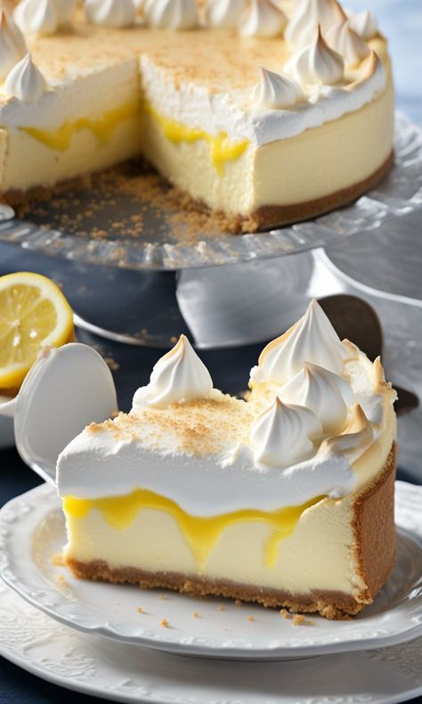 Lemon Meringue Cheesecake – The Sweet Combination of Indulgent Creaminess and Refreshing Citrus – Nine Recipes Unique Cheesecake, Meringue Cheesecake, Meringue Topping, Lemon Meringue Cheesecake, Rich Cheesecake, Heirloom Recipes, Lemon Meringue Pie, Unique Desserts, Meringue Pie