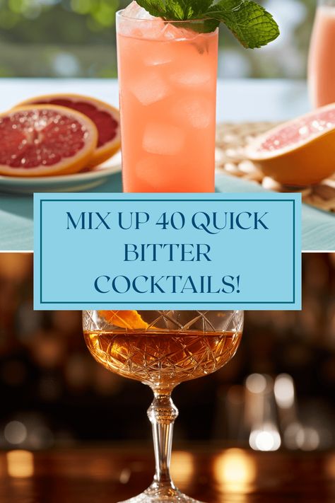 Craft the best bitter cocktails like Longshoreman, Grapefruit Mocktail, and more. Learn to balance sweet, sour, and bitter flavors! Grapefruit Bitters Cocktail, Bitter Cocktail, Grapefruit Mocktail, Grenadine Cocktail, Sour Cocktails, Campari Spritz, Lavender Martini, Grapefruit Bitters, Famous Cocktails