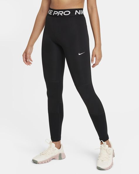 Nike Pro Dri-FIT Older Kids' (Girls') Leggings. Nike UK Nike Pro Leggings Outfit, Black Nike Pros, Nike Pro Leggings, Leggings Nike, Gym Fits, Nike Leggings, Easy Trendy Outfits, Girls Leggings, Nike Outfits