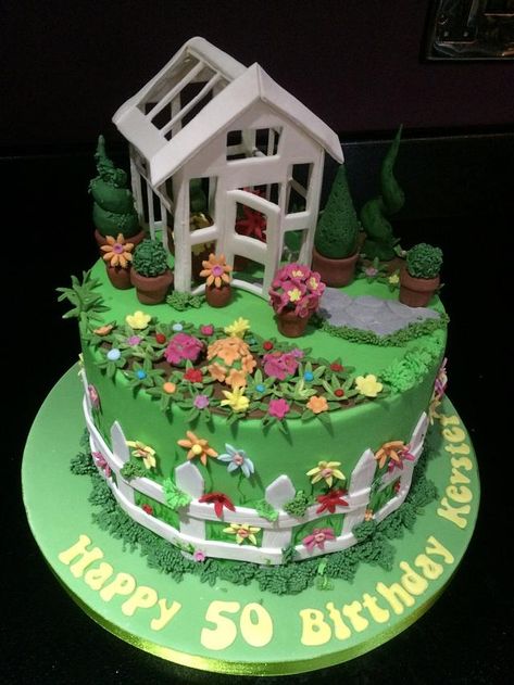 Greenhouse Cake Ideas, Family Reunion Cakes, Allotment Cake, Gardening Cake, Garden Birthday Cake, Housewarming Cake, Mum Cake, Vegetable Cake, Garden Cake