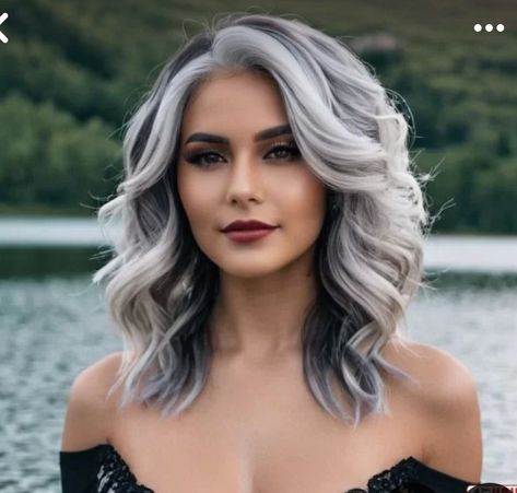 Reverse Shadow Root, Gray Biolage Hair, Hair Color For Covering Gray, Platinum Silver Hair Highlights Going Gray, Platinum Silver Hair Highlights, White Hair With Black Tips, Gray Balayage On Dark Hair, Ashy Platinum Blonde Hair, Reverse Balayage Before And After