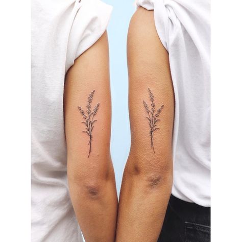 Plants Tattoo, Twin Tattoos, Lavender Tattoo, Matching Sister Tattoos, Shape Tattoo, Bff Tattoos, Plant Tattoo, Lip Tattoos, Matching Tattoo