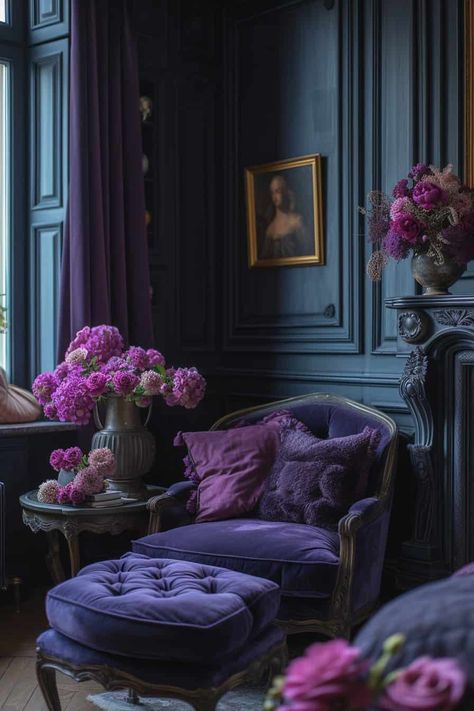 7 Steps to a Dark Feminine Room with Style and Sophistication | Green Snooze Feminine Bedroom Ideas, Witchy Bedroom Ideas, Dark Feminine Bedroom, Sage Green Bedroom Ideas, Green Bedroom Ideas, Feminine Room, Purple Living Room, Purple Home Decor, Sage Green Bedroom