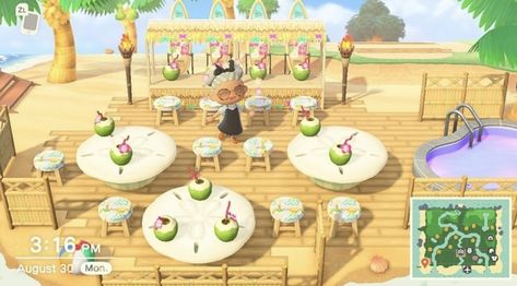 Animal Crossing Smoothie Bar, Animal Crossing Tiki Bar, Tiki Bar Restaurant, Animal Crossing 3ds, Animal Crossing Guide, Smoothie Bar, Bar Restaurant, Tiki Bar, Tahiti