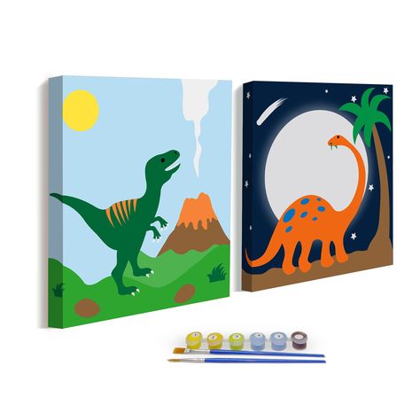 Dinosaur Easy Painting, Dinosaur Painting Easy, Dinasour Painting Canvas Easy, Dino Painting Ideas On Canvas, Cute Dinosaur Painting Canvas, Dinosaur Paintings On Canvas, Dinosaur Canvas Painting, Dinosaur Birthday Decorations, Vibes Art