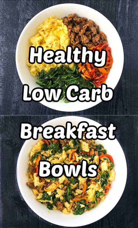 This delicious keto breakfast bowl recipe is perfect to freeze for a quick low carb breakfast or even lunch. It's full of healthy ingredients and that taste great together. A mixture of eggs, sausage and colorful and tasty veggies, this breakfast bowl is the perfect start to your morning with only 254 calories and 5 grams of carbs! Low Carb Breakfast Bowls, Keto Breakfast Bowls, Quick Low Carb Breakfast, Breakfast Bowl Egg, High Protein Low Carb Breakfast, Healthy Low Carb Breakfast, Breakfast Bowls Recipe, Turkey Breakfast, Healthy Breakfast Bowls