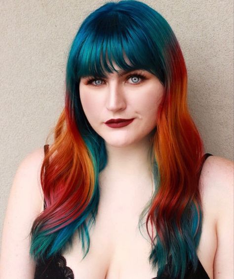 @pulpriothair #pulpriot# #pulpriothair #colormelt #bluehair #redhair #orangehair #mermaidhair @beautylaunchpad @alluremagazine #coloredhair #vividhaircolor #tealhair #sunsethair #photography Sunset Hair, Vivid Hair Color, Arizona Sunset, Pulp Riot Hair, Teal Hair, Pulp Riot, Color Melting, Happy Hair, Hair Dye Colors