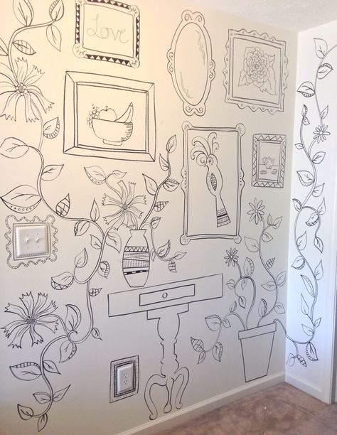 Sharpie Wall, Pen Magic, Wall Drawing Ideas, White Sharpie, Doodle Wall, Wall Murals Diy, Colorful Apartment, Apartment Makeover, Kitchen Decor Wall Art