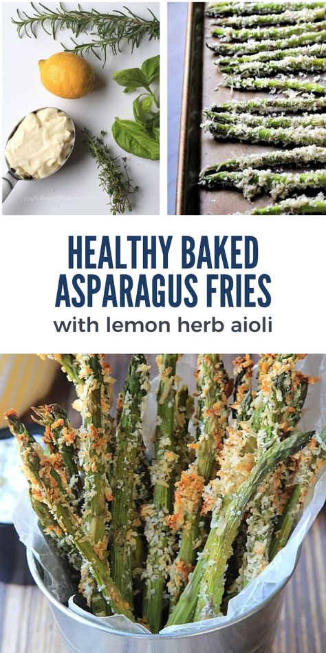 A great healthy alternative to french fries, these Baked Asparagus Fries are made with a light Lemon Herb Aioli for dipping. They’re such a fun and tasty appetizer, snack, or side dish, plus they are vegetarian! So the next time you are wanting to have a side of fries for dinner, rethink the “fried” and go “baked” with some of these bad boys. Asparagus Snack Recipes, Appetizers With Asparagus, Asparagus Appetizers Easy, Asparagus Snacks, Asparagus Appetizer Recipes, Crispy Baked Asparagus, Asparagus Appetizers, Asparagus Bites, Baked Asparagus Fries