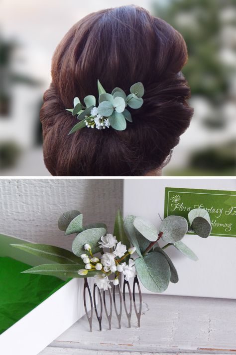 Eucalyptus Hair Comb, Eucalyptus Hair Piece, Boho Wedding Hair Flowers, Gypsophila Hair, Gypsophila Wedding, Half Up Wedding Hair, Floral Hair Comb, Hair Piece Wedding, Floral Hair Combs