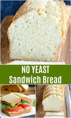 Yeast Sandwich Bread, Homemade Bread Without Yeast, Yeast Free Recipes, Bread Without Yeast, Pinterest Collage, Homemade Sandwich Bread, Sandwich Bread Recipe, Yeast Free Breads, No Yeast Bread