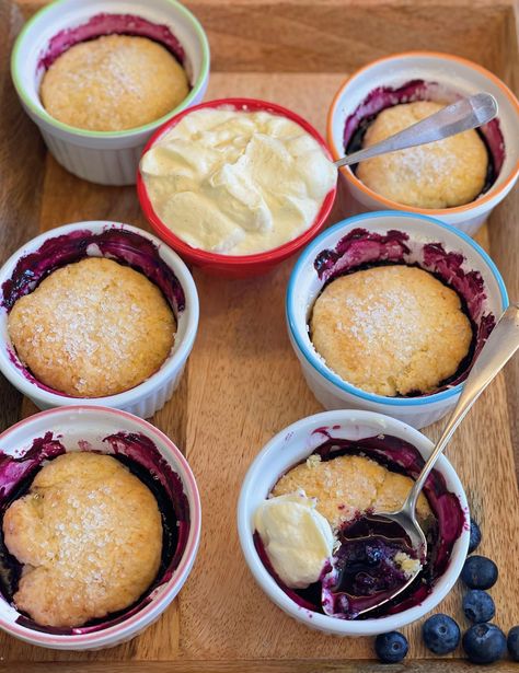 Individual Berry Cobbler, Mini Blueberry Cobbler, Mini Cobbler, Mini Cobbler Recipes, Individual Blueberry Cobbler, Single Serve Blueberry Cobbler, Camping Blueberry Cobbler, Cooks Country Easy Blueberry Cobbler, Mini Cocotte Recipe