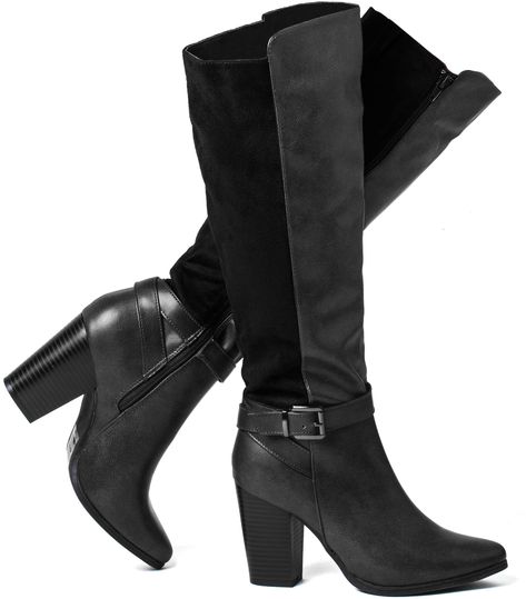 Women's Heeled Knee High Boots Zip Up High Chunky Heeled Boots Heeled Knee High Boots, Women Heel Boots, Tall Black Boots, Chunky Heeled Boots, Peep Toe Ankle Boots, Buy Boots, Winter Fashion Boots, Chunky Heels Boots, Stretch Band