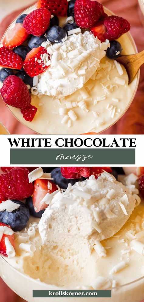 White Chocolate Cream Pie, Strawberry White Chocolate Mousse, White Chocolate Custard, Tcby White Chocolate Mousse Frozen Yogurt Recipe, White Chocolate Mousse Filling, White Chocolate Mousse Frosting, White Chocolate Cremeux Recipe, White Chocolate Mousse Cake Filling, Mouse Recipes Desserts