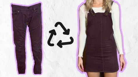 This is a guide to making a DIY overall dress. Learn how to make overalls out of pants with this simple step-by-step sewing tutorial. Overalls Refashion Diy, Pants To Overalls Diy, Reuse Old Clothes Diy, Diy Overall Dress, Old Clothes Diy, Plaid Overall Dress, Reuse Old Clothes, Plaid Diy, Pants Tutorial