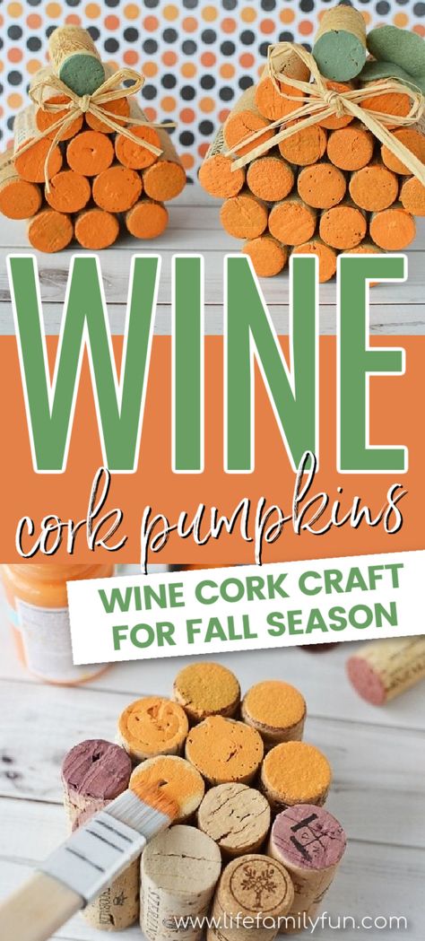 This Easy DIY wine cork pumpkin craft is the perfect idea for Fall Season, Halloween, and Thanksgiving crafts or decor. Get the full tutorial here. #FallDIY #HalloweenCraft #ThanksgivingDecor https://lifefamilyfun.com/diy-cork-pumpkins/ Wine Cork Pumpkins, Cork Pumpkins, Fall Season Crafts, Wine Cork Diy Projects, Corks Pumpkin, Pumpkin Wine, Wine Cork Diy Crafts, Cork Crafts Diy, Thanksgiving Wine