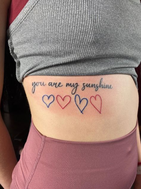 Family Heart Tattoos Placement, Family Draws Hearts Tattoo, 5 Hearts Tattoo Family, Tattoo Ideas Ribs Cage, 4 Hearts Tattoo Family, Heart Family Tattoo, Tattoos For Family Members, Tattoos Ribcage, Family Heart Tattoos