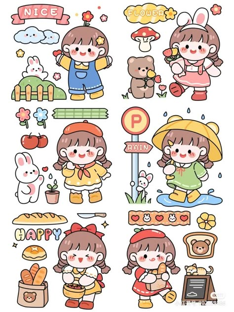 Small Easy Drawings, Hello Kitty Stickers, Korean Stickers, Cute Doodle, Cute Laptop Stickers, Doodles Drawings, Scrapbook Stickers Printable, Easy Doodles Drawings, Cute Anime Chibi