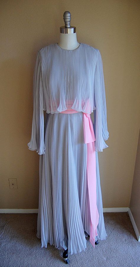 Long Silk Grey Accordian Pleated Miss by ZwiggyAustinVintage, $86.00 Pink Trim, Pleated Fabric, Suits For Women, Vintage Fashion, Long Sleeve Dress, California, Trim, Silk, Grey