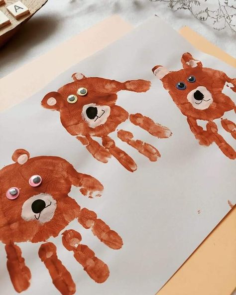 Hibernation Preschool Crafts, Bear Theme Preschool, Bear Crafts Preschool, Hibernation Crafts, Hibernation Preschool, Brown Bear Brown Bear Activities, Handprint Painting, Bears Preschool, Toddler Themes